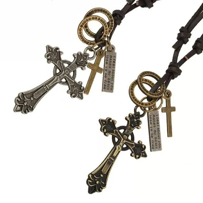 Pendant Necklaces Foreign Trade European And American Leather Selling Alloy Cross Two Colors OptionalPendant