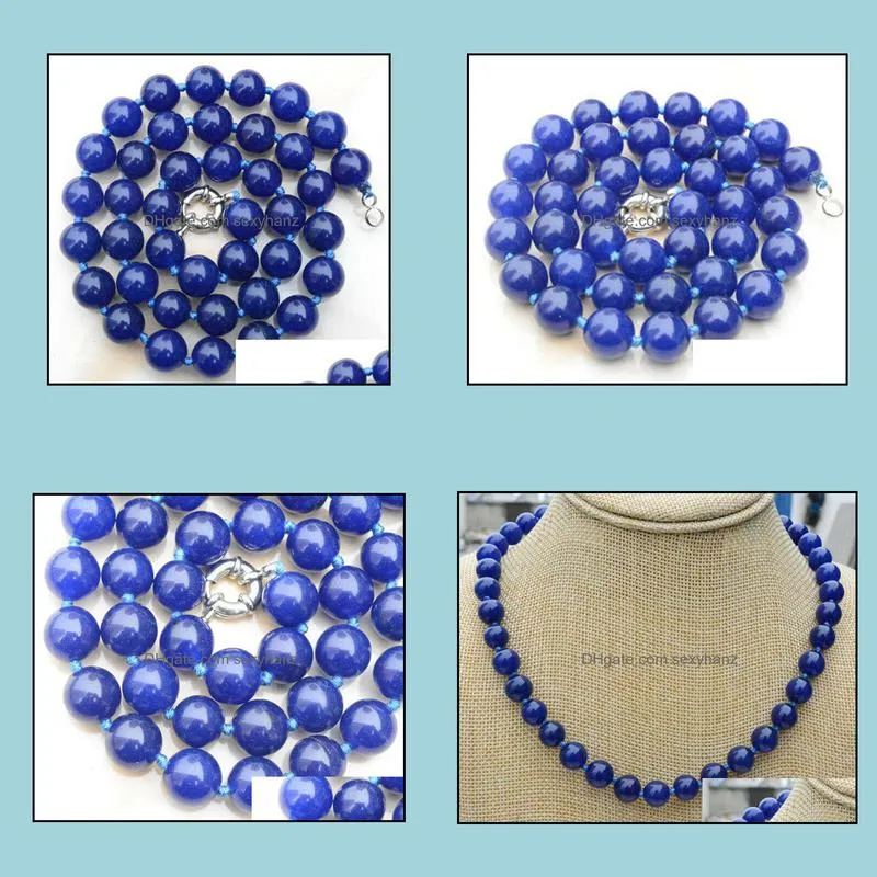 chains 10mm natural sapphire blue jade round gemstone beads necklace 18