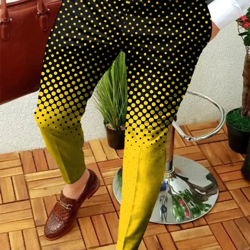 Akıllı Moda Erkek Polka Dot Desen İnce Orta Bel Jogger Sıradan Pantolon Takım Pantolon 220707