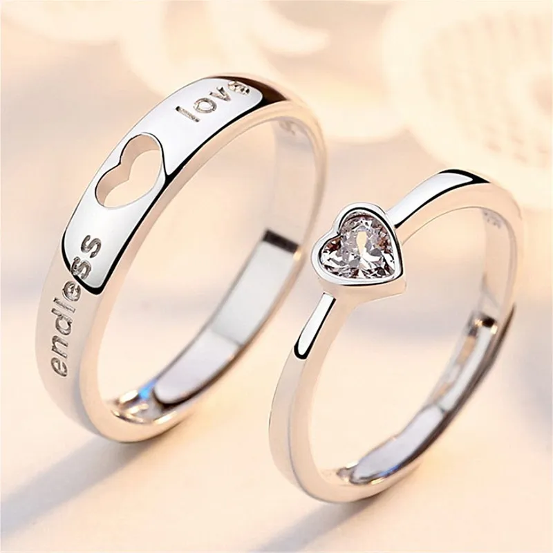 2 stks sets zirkon hart bijpassend paar ringen set voor altijd eindeloze liefde trouwring voor vrouwen mannen charm valentijn sieraden 220719