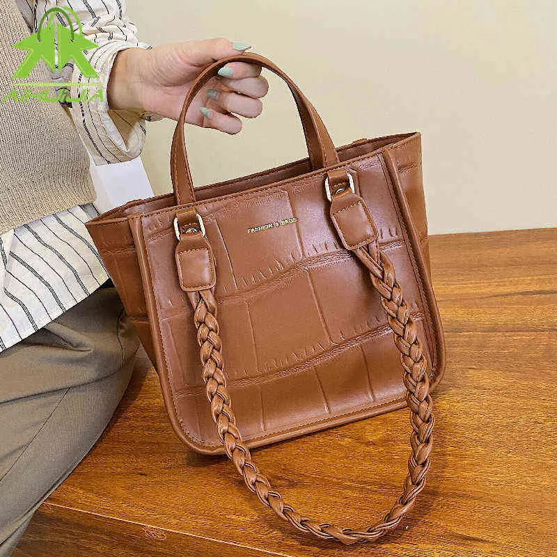 حقيبة تسوق مصمم ستون نمط المرأة حقيبة يد جودة عالية بو الجلود حقائب الكتف أزياء جديدة عالية السعة الإناث عارضة 220323