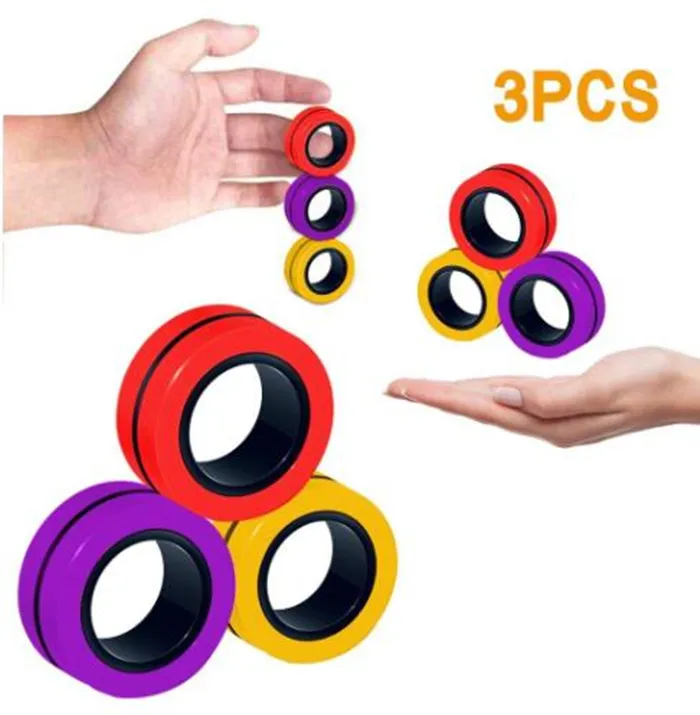 3pcs / set Anti-Stress Anelli magnetici Fidget Unzip Giocattolo Favore di partito Strumenti magici Bambini Anello magnetico Finger Spinner Giocattoli di decompressione per adulti