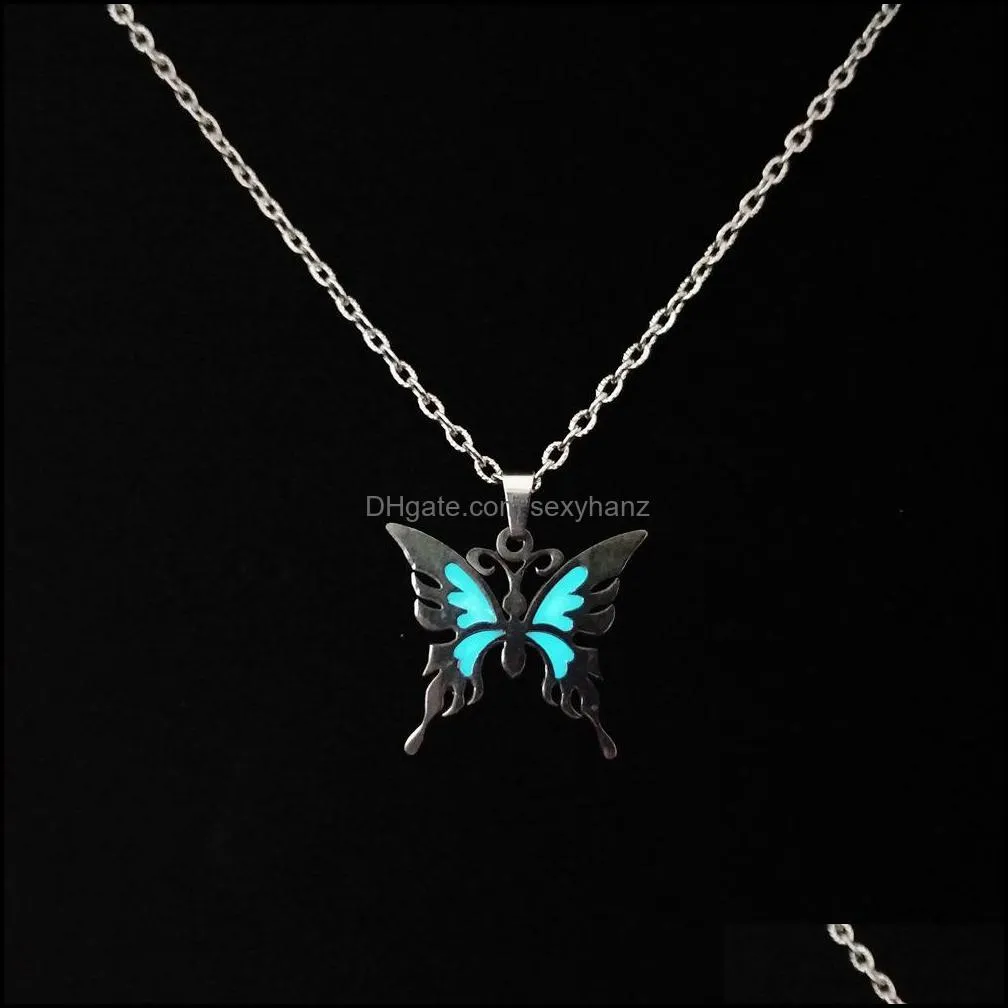 Pendant Necklaces Pendants Jewelry Fashion Creative Glowing Butterfly Necklace For Women Stainless Steel Chain Luminous Choker Male Gifts