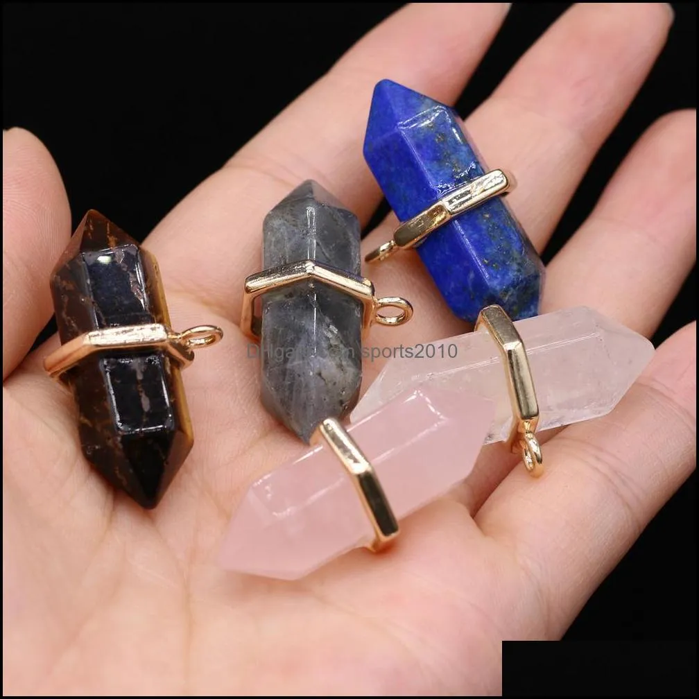 natural stone hexagon charms rose quartz healing reiki crystal pendant diy necklace earrings women fashion jewelry finding 17x35mm sports2010