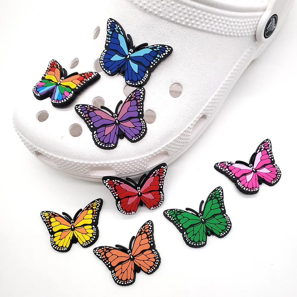 6 Shape Colored Butterfly Shoe Charms Funny Croc JIBZ Shoe Buckle Decoration For Sandals Wristband Kids X-mas Party Gifts