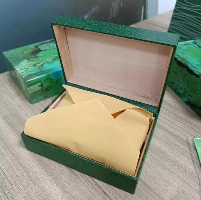 Factory Sell Brand New Luxury Watch Mens Watch Box Inner Outer Womans Watches Boxes Men Wristwatch Wooden Green Box Booklet Card