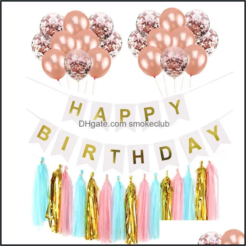 Birthday Party Decoration Bronzing Letters Fish Tail Birth Banner Flags Parties Supplies Venue Layout Balloon Set PAA12319