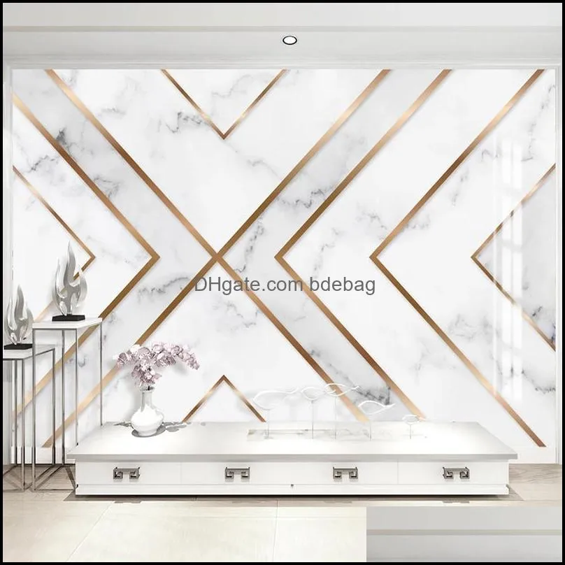 Wallpapers Home Décor Garden Custom Mural Wallpaper Modern 3D Golden Line Geometric Marble Wall Paper Living Room Tv Background Decor Pape