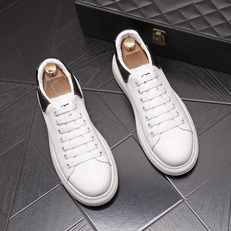 High Quality White Business Wedding Dress Party Shoes Luxury Designer Thick Bottom Men Lace Up Casual Sneakers Fashion Round Toe Driving Walking Loafers