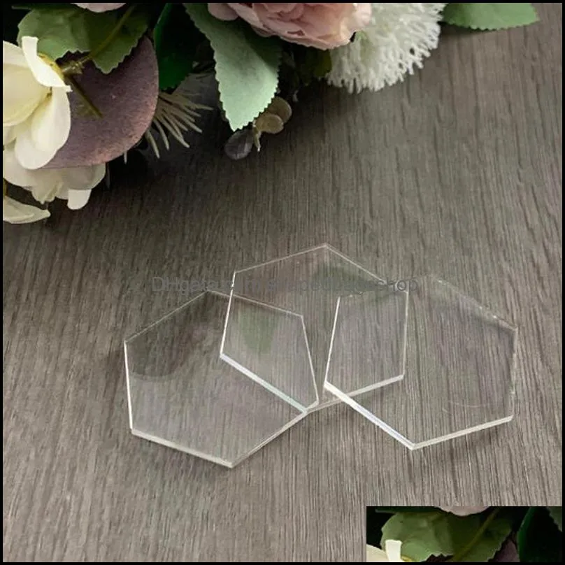 Greeting Cards 20pcs Clear Acrylic Hexagon Blank Place Laser Cut Sheet Plain Tiles Wedding Decoration For Table Numbers Guest Name