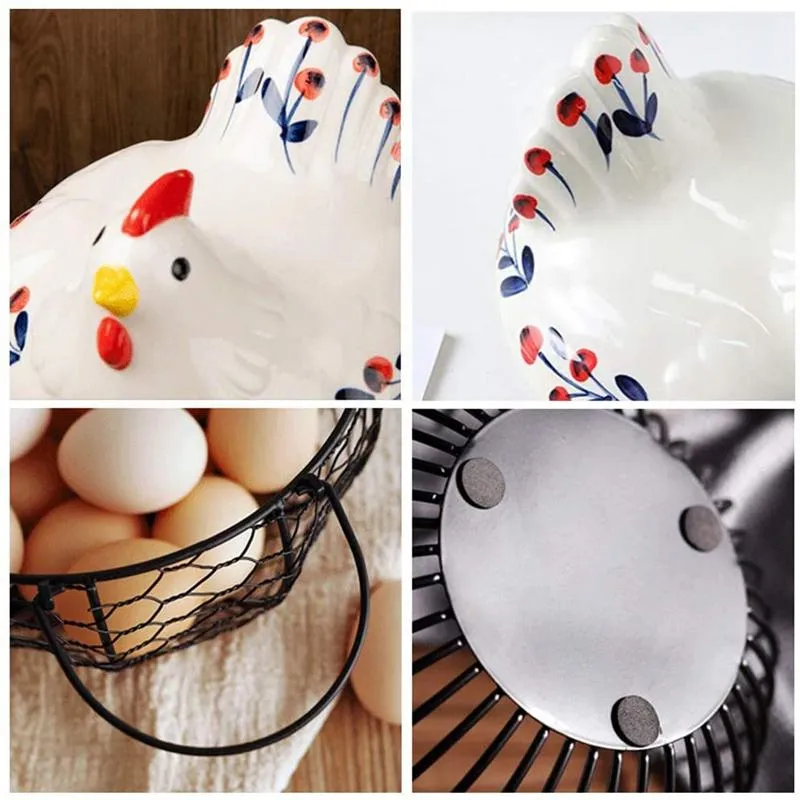 Storage Baskets Chicken Egg Skelter For Fresh Eggs,Black Metal Mesh Wire  Ceramic Holder Countertop From Ccapablea, $36.17