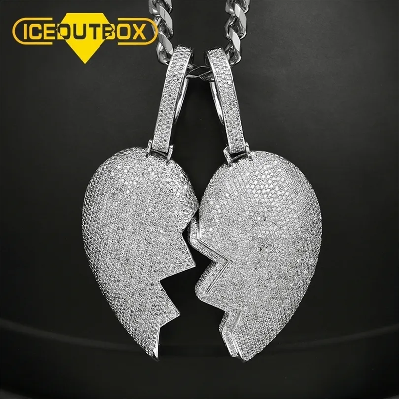 Solid Broken Heart Led Out -paar hanger ketting voor vrouwen mannen kubieke zirkoon hiphop zilveren kleur charmes sieraden beste geschenken 201013