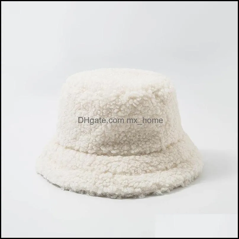 winter bucket hat lamb faux fur girls warm hats thickened plush fisherman hat 2021 casual caps kids gift 7 colors z2347