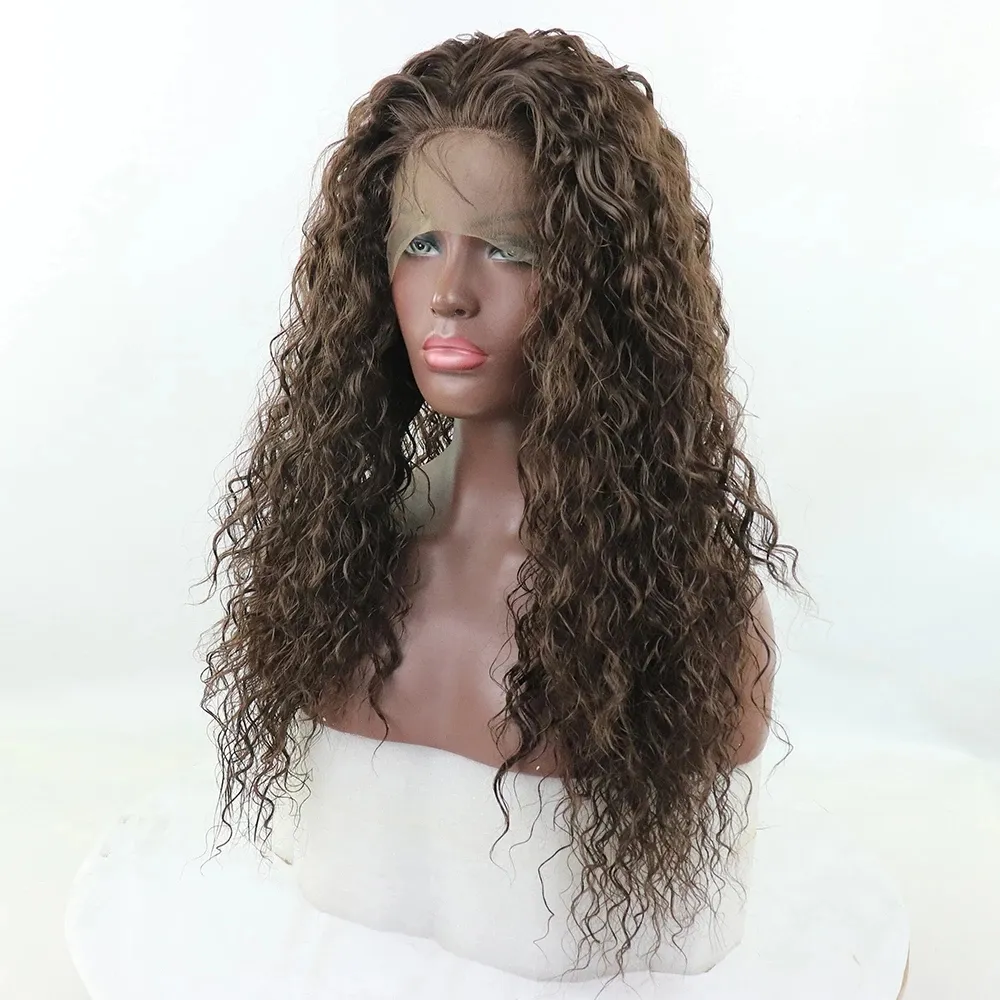 Syntetyczne peruki fali wodne dla kobiet odporne na ciepło koronkowe peruki przednie wyprzedane linia włosów koloru kręconego