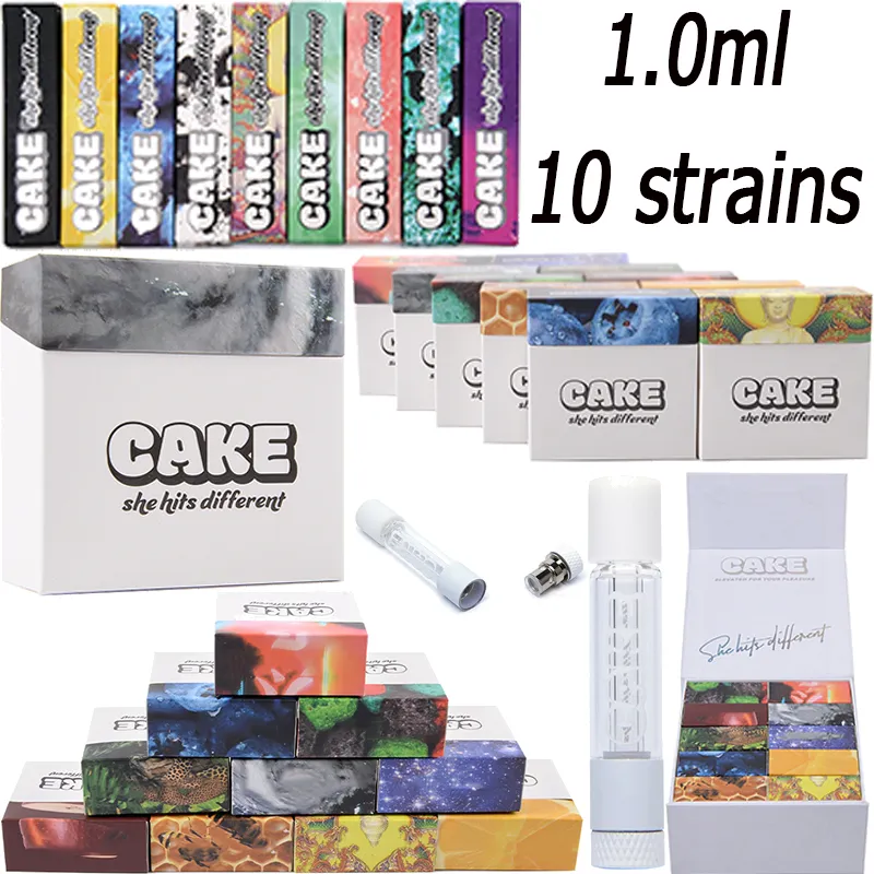 Cake All Glass Atomizer Set Empty Vape Carts Packaging 1ml 10 Strains
