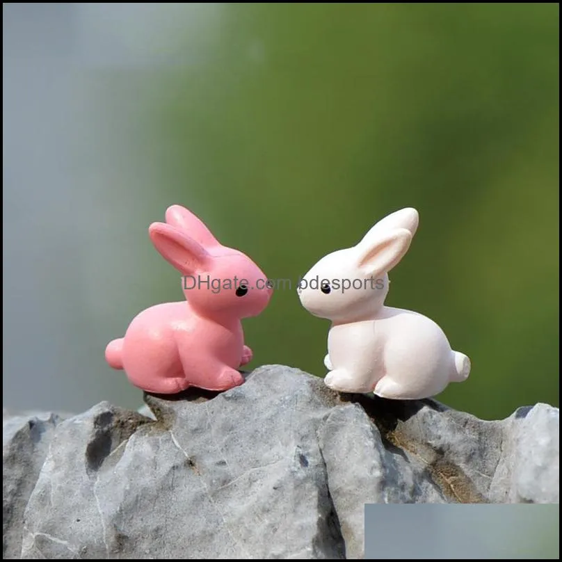 NEWMini Cute Bunny Pink White Rabbit Easter Miniature Fairy Garden Accessories Bonsai Figurines Moss Bottle Micro Landscape Ornaments