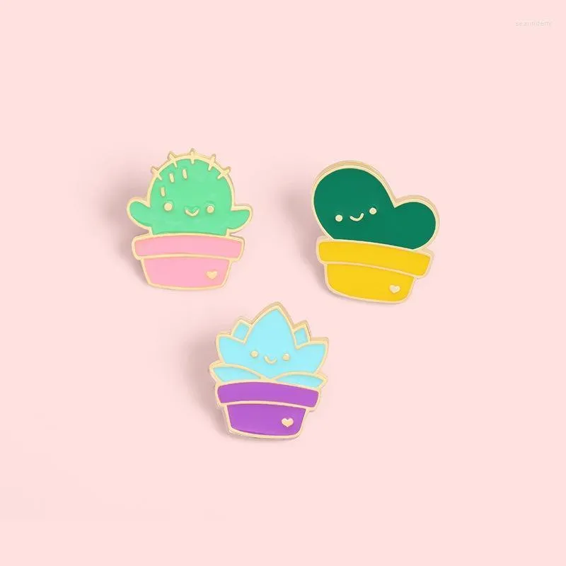 Pins Brooches Cartoon Potted Plant For Women Mini Green Succulents Cactus Enamel Pin Shirt Lapel Metal Badge Jewelry Gifts 2022 Seau22