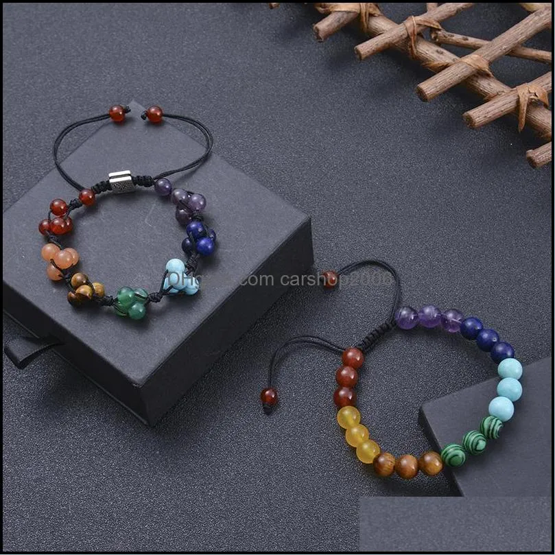 Fashion Natural Chakra Beads Bracelet Adjustable Black Agate Stone Bracelet Life Tree Bracelets Women Yoga Jewelry Gift