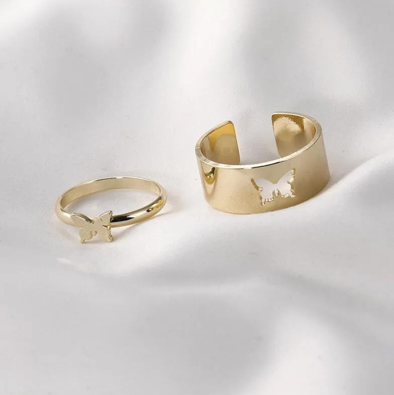 Paar ringen sieraden ontwerper goud vergulde verzilverd verstelbare wrap open 2pcs set belofte vlinderring funky simple punk schoonheid voor vrouwen tienermeisje schattig cadeau