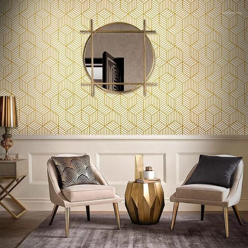 Wallpapers Peel And Stick Waterproof Wallpaper Self Adhesive Removable Wall Stickers Gold White Geometric Thick Contact Paper