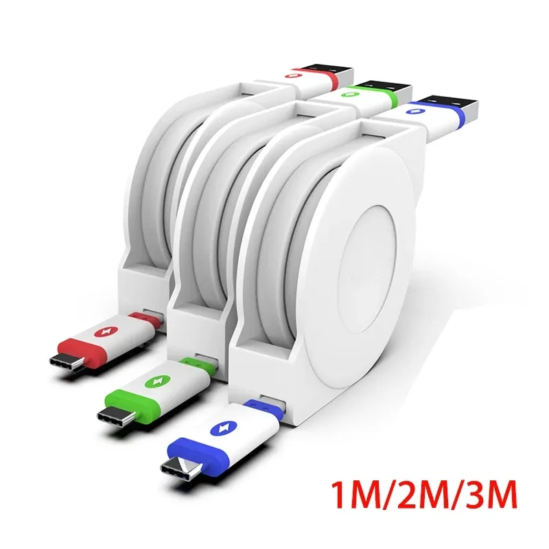 1M 2m 3m Cavo USB di tipo C retrattile per Samsung Huawei Xiaomi USB-C Cavo di ricarica portatile di tipo C Cavi per caricabatterie per telefoni cellulari