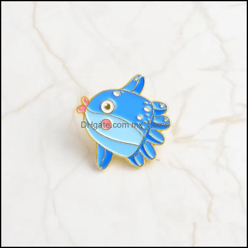 animal sea shark whale brooch pins enamel cartoon lapel pin for women men top dress fashion jewelry