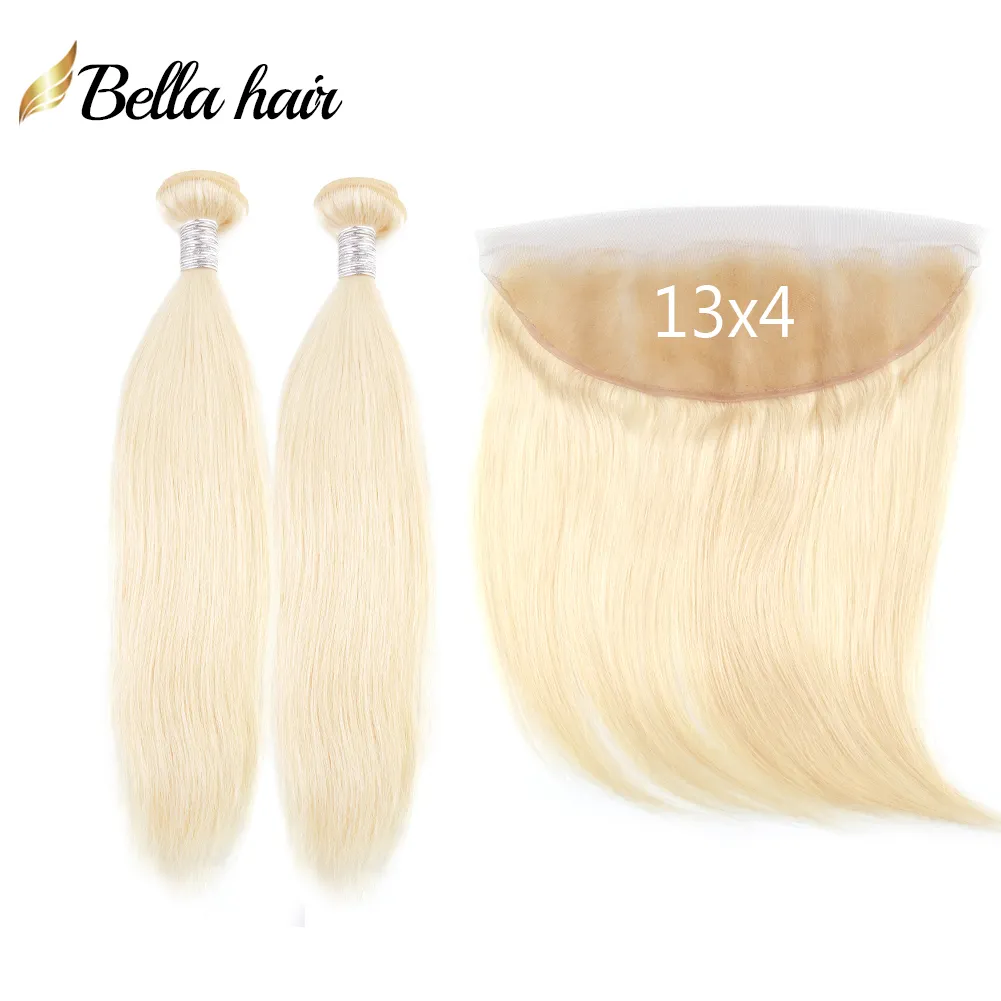 Platinum 613 Blonde Bundles with Lace Frontal Closure 13x4 Baby Hair Straight Body Wave Ear to Ear Free Part Pre Plucked Transparent Extensions Weaves