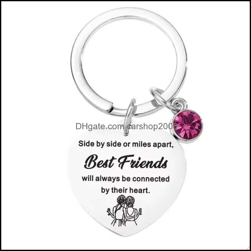 cross border new stainless steel peach heart with diamond key chain sister gives gifts to sisters and girlfriends side by side
