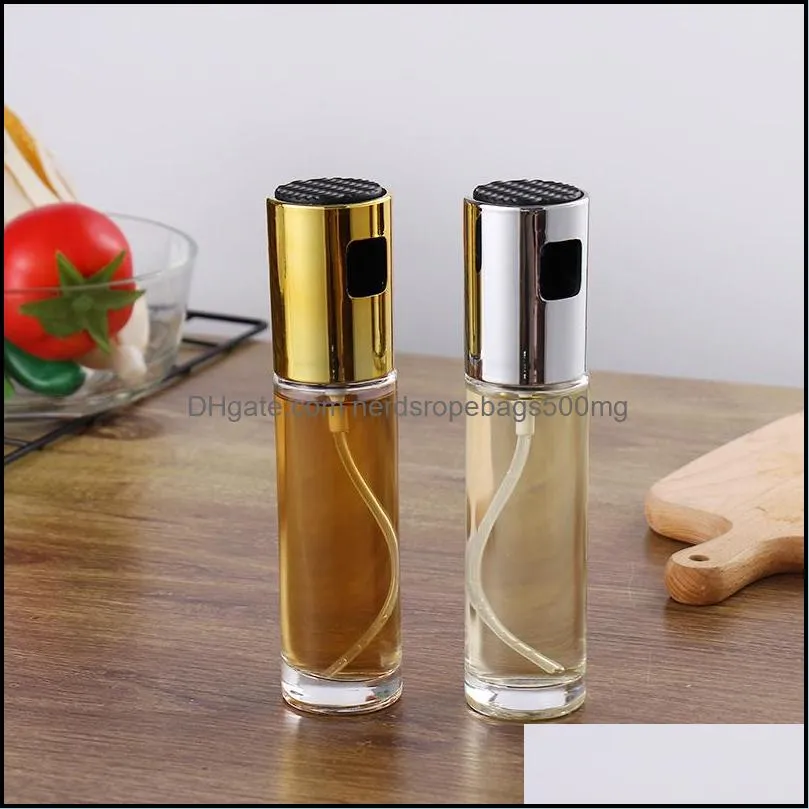 ABS Spray Pot Plated Gold Silver 100ml Glass Oil Bottle Cylindrical Shape BBQ Outdoors Portable Pump Empty Pots 5 3by G2
