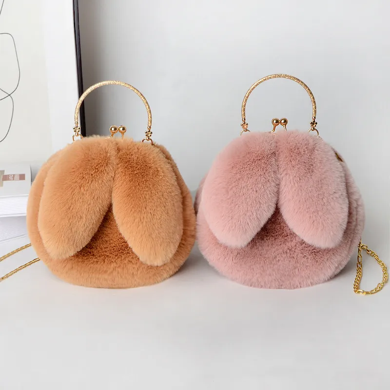여성 플러시 가방 가짜 토끼 모피 클립 가방 숙녀 휴대용 봉제 백 패션 단순한 귀여운 토끼 귀 가방
