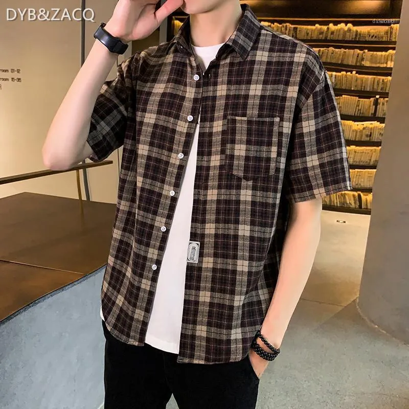 남자 캐주얼 셔츠 Dybzacq 의류 격자 무늬 셔츠 2022 봄 여름 남성 짧은 소매 남성 수표 한국어