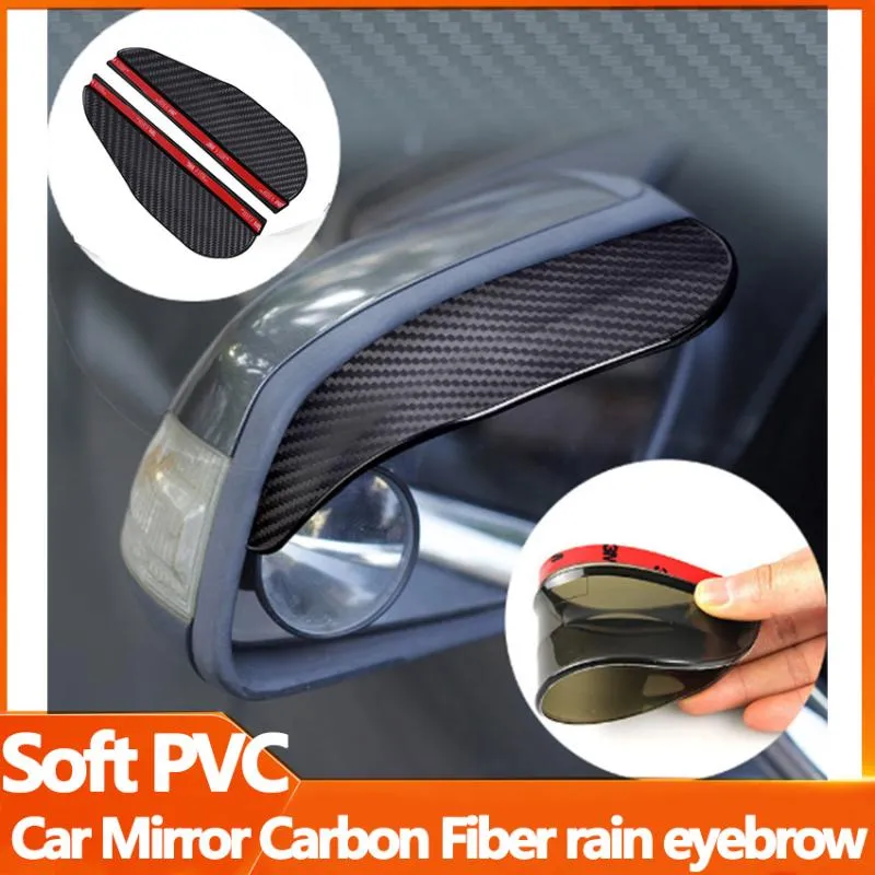 Car Organizer Carbon Fiber Texture Rear View Mirror Rain Eyebrow Cover Catering Sunny Aluminum Alloy Screen