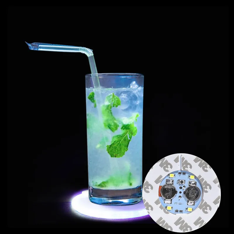 Dessous de verre LED, autocollants de bouteille LED de 6 cm éclairant des dessous de verre avec 4 lumières pour fête, bar de mariage (blanc rouge bleu vert coloré) crestech