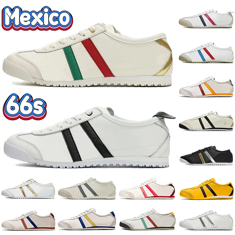 2022 Designer Mexico Tiger 66s leather Running Shoes 화이트 블랙 자작나무 녹 레드 크림 프러시안 블루 다크 그레이 메탈릭 실버 피치 남성 여성 스니커즈 스니커즈