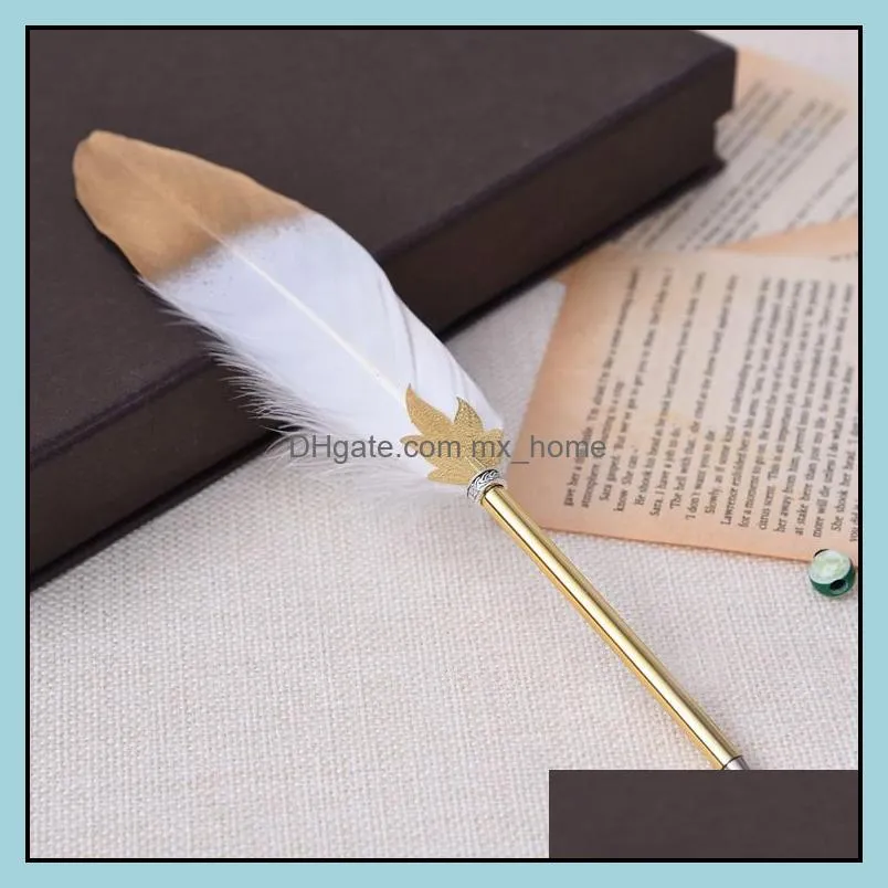 decorative feather pen office stationery color nature christmas ballpoint pens with cover festival novel gift wll58