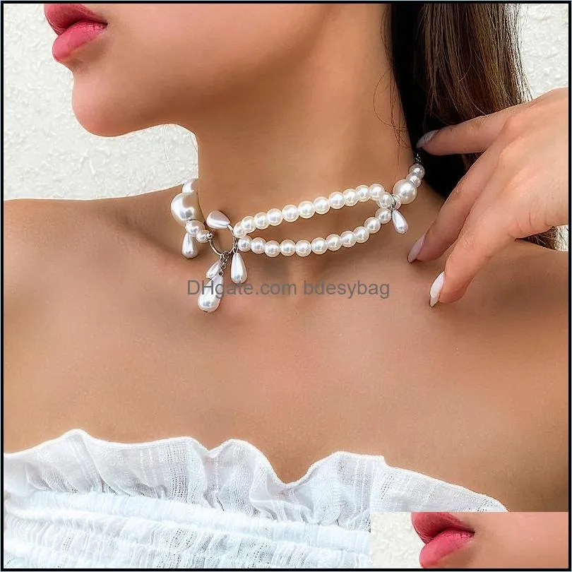 pendant necklaces high quality elegant tassel pearl short choker necklace wedding bridal collares para mujer vintage fashion jewelry 2022