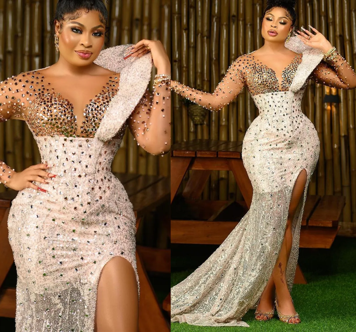 2022 Plus Size Arabisch Aso Ebi Elfenbein Meerjungfrau Glitzer Ballkleider Kristalle Perlen Abend Formale Party Zweiter Empfang Geburtstag Verlobungskleider Kleid ZJ256