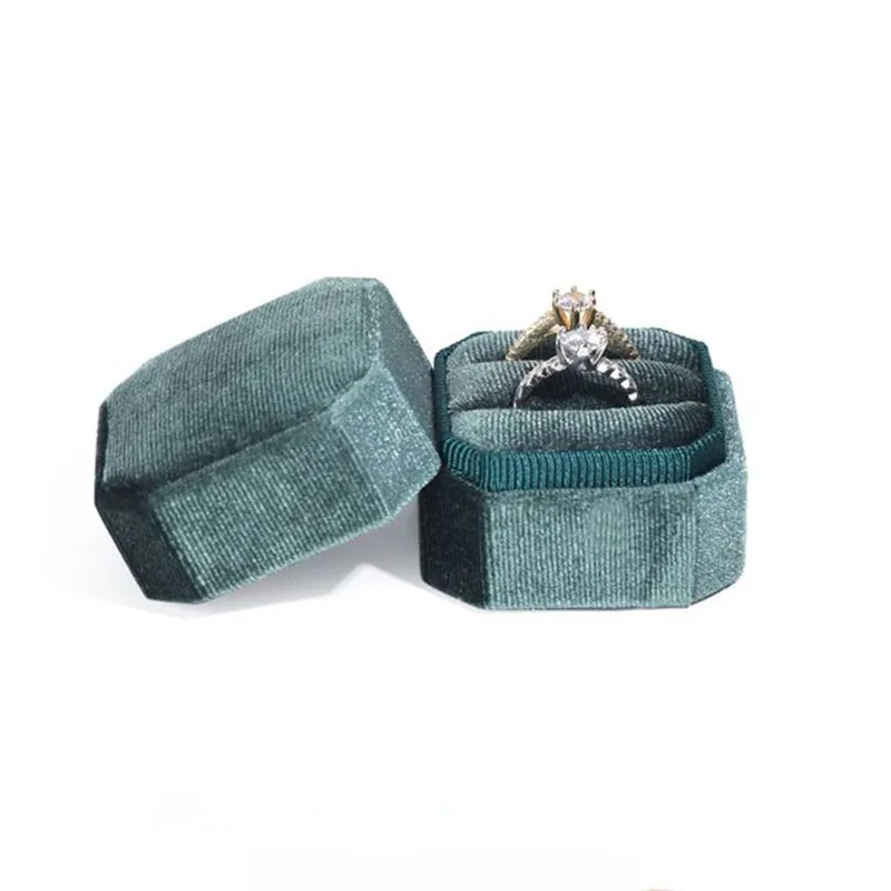 Velvet ringbox achthoekige dubbele ring hanger dozen met afneembaar deksel voor voorstel verloving huwelijksceremonie