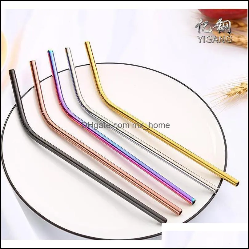 Colorful 304 Stainless Steel Straws Reusable Straight Bent Metal Drinking Straw With Cleaner Brush Party Bar Accessory Czuc3