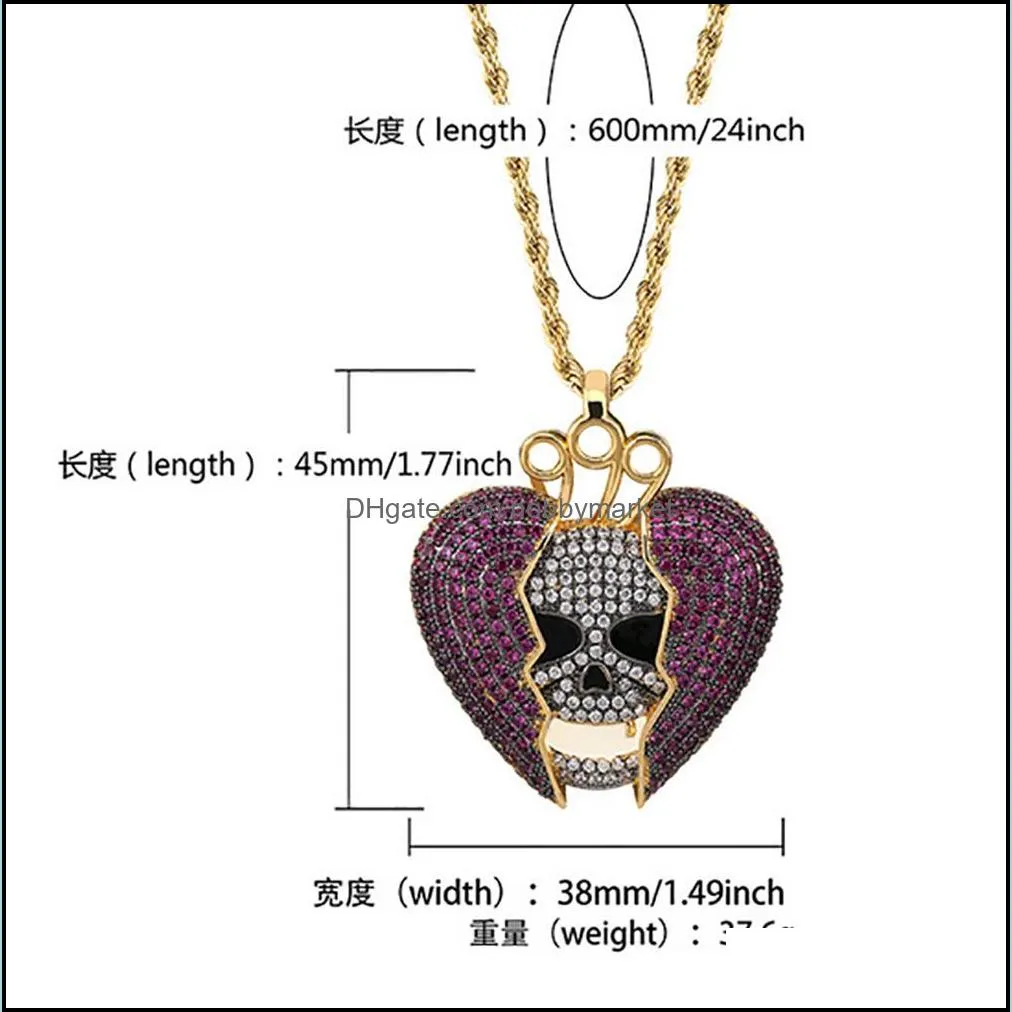 14K Iced Out Skull Skeleton Purple Heart Juice Wrld Pendant Necklace Micro Pave Cubic Zircon Hiphop Fashion Jewelry