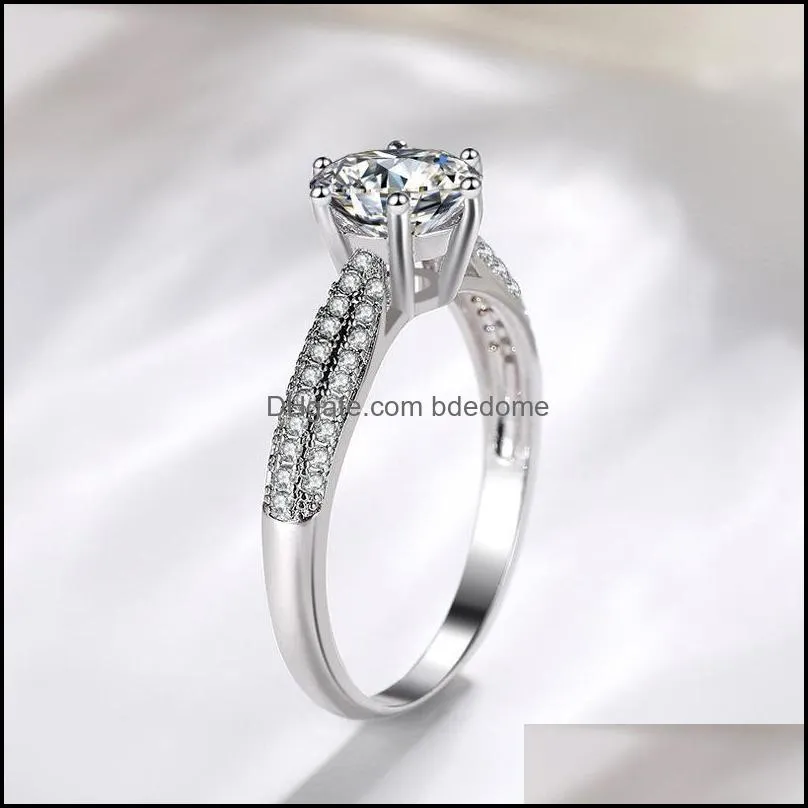 wedding rings with certificate 18k white gold color for women 1.7ct round zirconia diamond solitaire ring band engagement hj351wedding