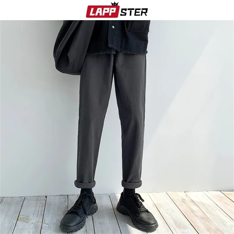 LAPPSTER Hombres casuales de corredores flacos pantalones de outas para hombre Hip Hop Pantalones de chándal sólidos Massor Coreano Negro Casual Casual 201128