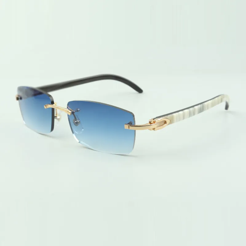 Rahmenlose Buffs-Sonnenbrille 3524012 mit natürlichem Hybrid-Büffelhorn für Männer und Frauen mit 56-mm-Gläsern