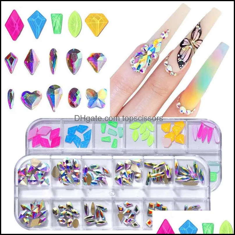 Decorazioni per nail art Salone Salute Bellezza 1 Scatola Decorazione per unghie Flatback Mti-Size Cristalli di vetro Ab Strass Craft Crystal 3D Decor Flat