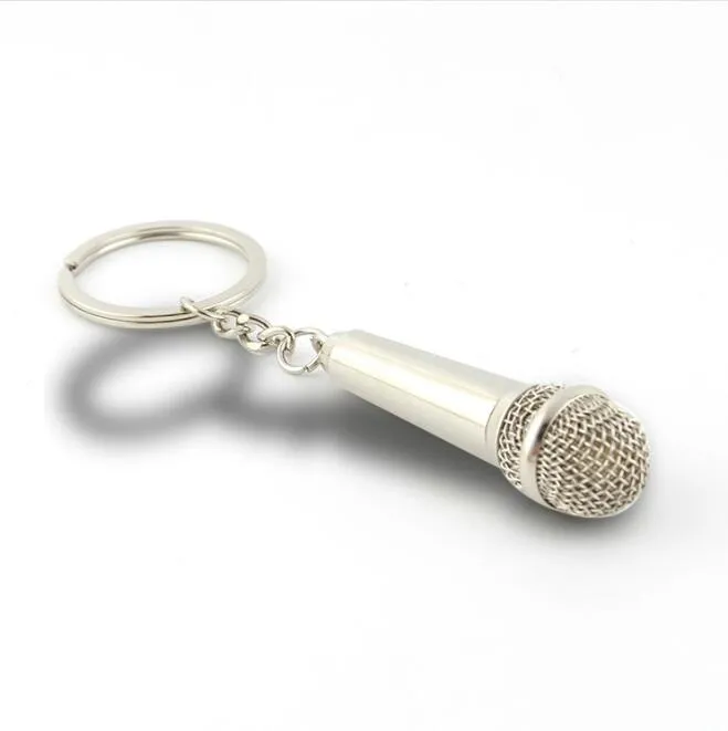 Novel Metal Microphone Keychains Ny designmikrofonnyckel kan med en anteckning inuti