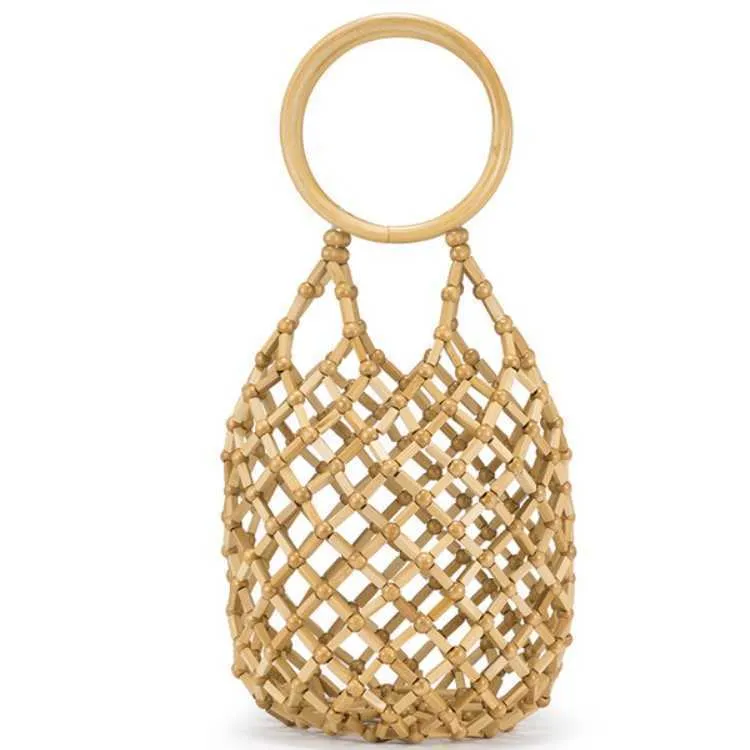 borsa da spiaggia in paglia a forma di ananas da donna, tessitura creativa in rattan, borsa in bambù, artigianato regalo