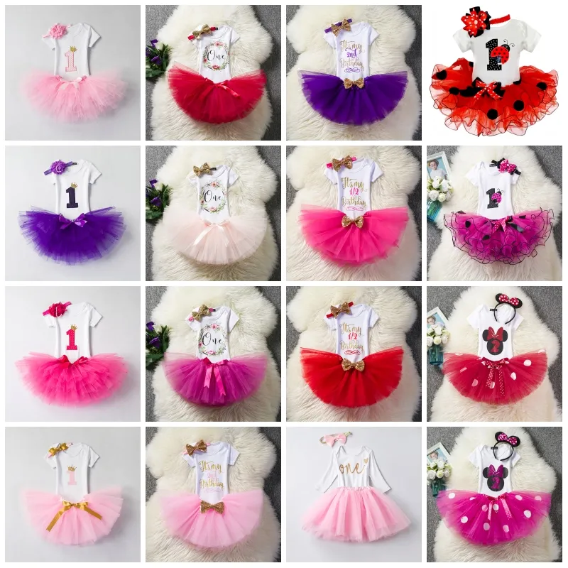 1T Birthday Skirts Clothing Sets Summer Girl Baby Short Sleeve Short Skirt Colorful Bow Grenadine Pettiskirt 35dx T2