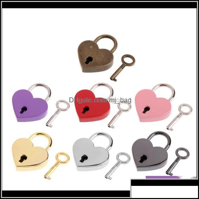 Door Locks Heart Shaped Vintage Mini Love Padlocks With Key For Handbag Small Lage Bag Diary Book Dha2698 Axkga K7Nlg