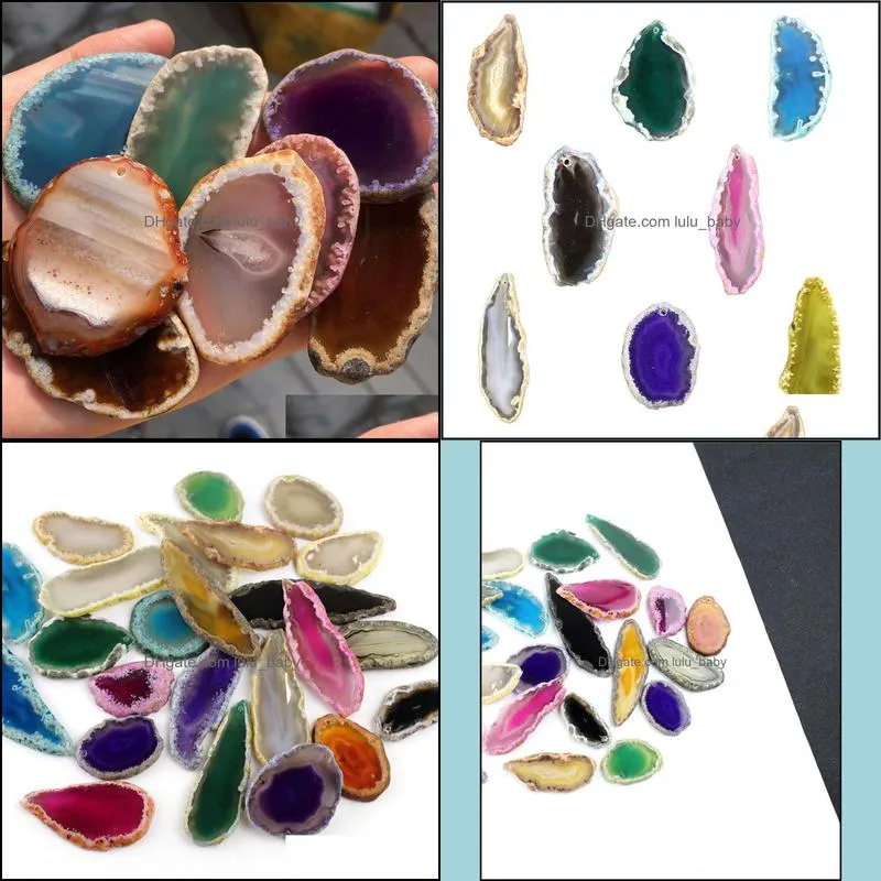 40-55mm natural blue red green purple agate slice stone charms wind bell tablet diy sweater chain pendant home ornaments jewe lulubaby
