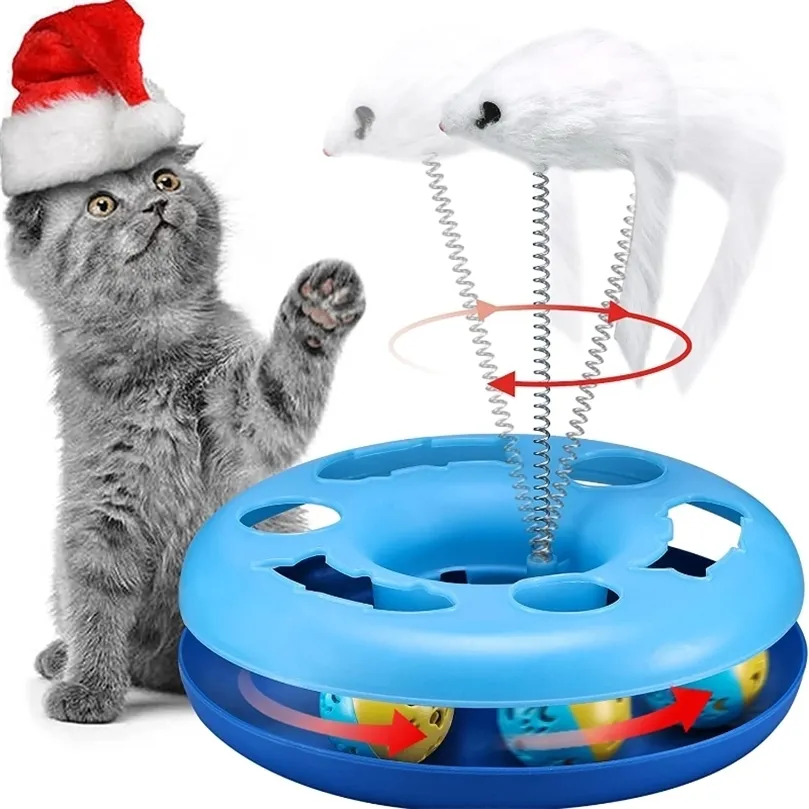 Roliga kattleksaker för inomhuskatter Interaktiva kattungar Toys Roller Tracks med Catnip Spring Pet Toy med träningsbollar Teaser Mouse 220510